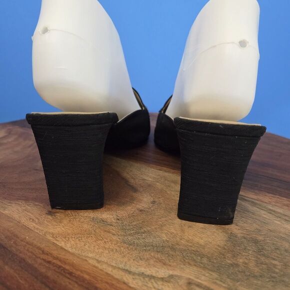 RARE Stefani Collection Beaded Silk Dress Mules Women's US8 Feather Design Black - Picture 9 of 13